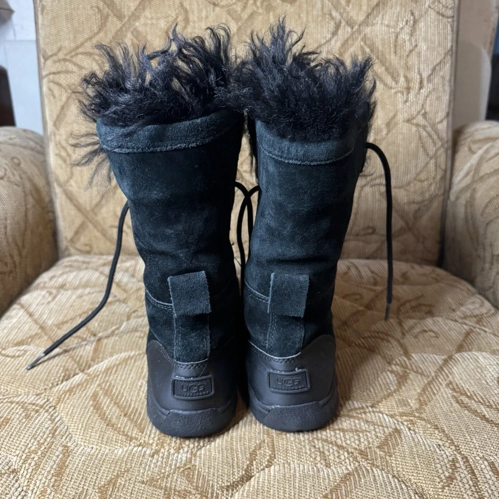 KIDS GIRLS 6 BLACK UGG BUTTE II FLUFF MONGOLIAN SHEEPSKIN BOOTS‎